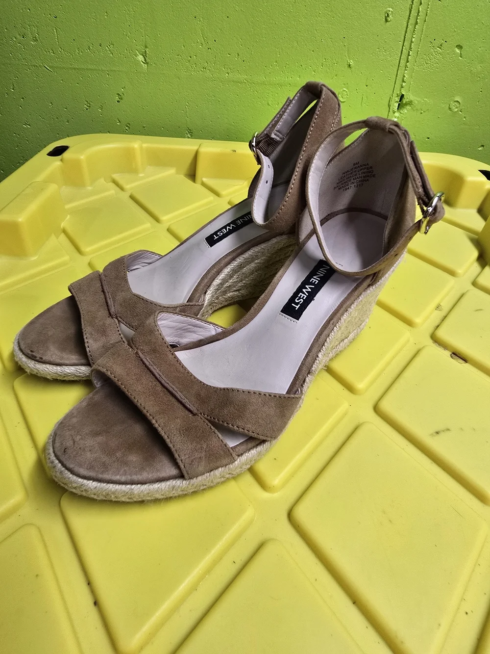 Nine West Taupe Suede Espadrille Wedge Sandals